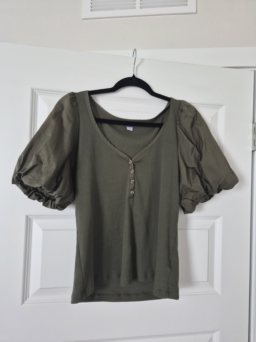 Old Navy Olive Puff-Sleeve Henley Top